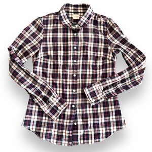 J Crew The Perfect Shirt plaid gingham chambray long sleeve button up top blouse
